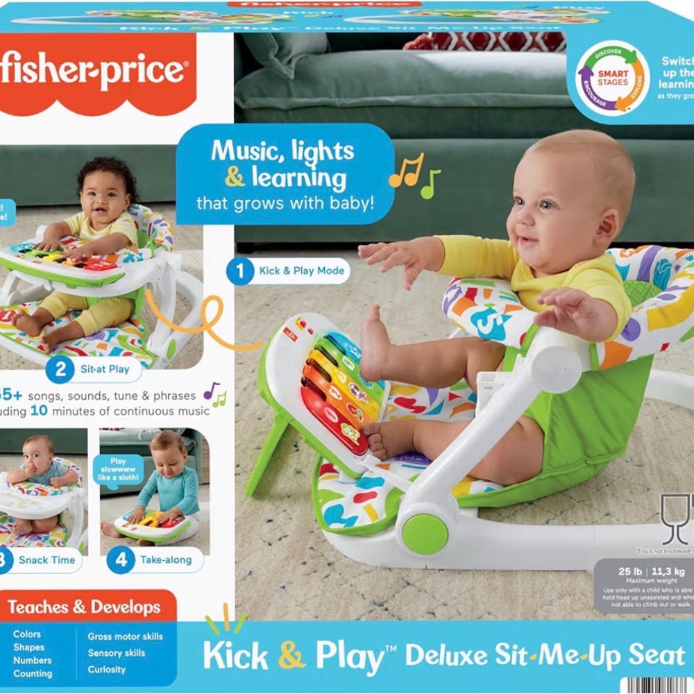 Fisher Price Deluxe Kick And Play SitMeUp Seat With Piano Toy/Snack Tray